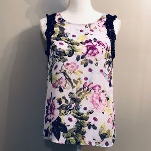 Worthington Purple Floral Lace Shoulder Tank